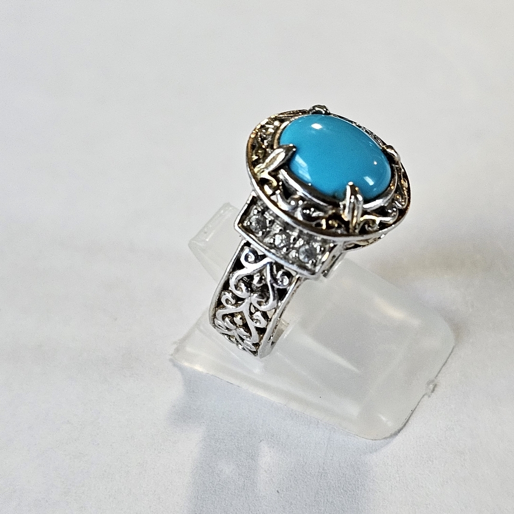 Genuine Sleeping Beauty Turquoise Ring in Palladium Sterling Silver & 18k Gold! - Picture 5 of 8